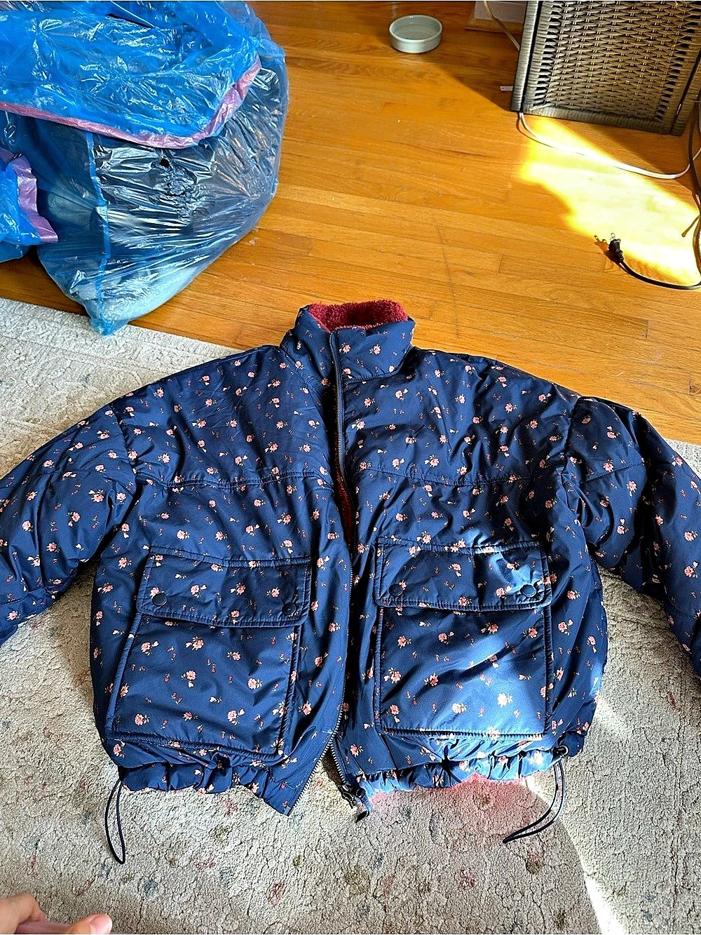 Reversible Fleece Puffer Jacket Blue & Burgundy